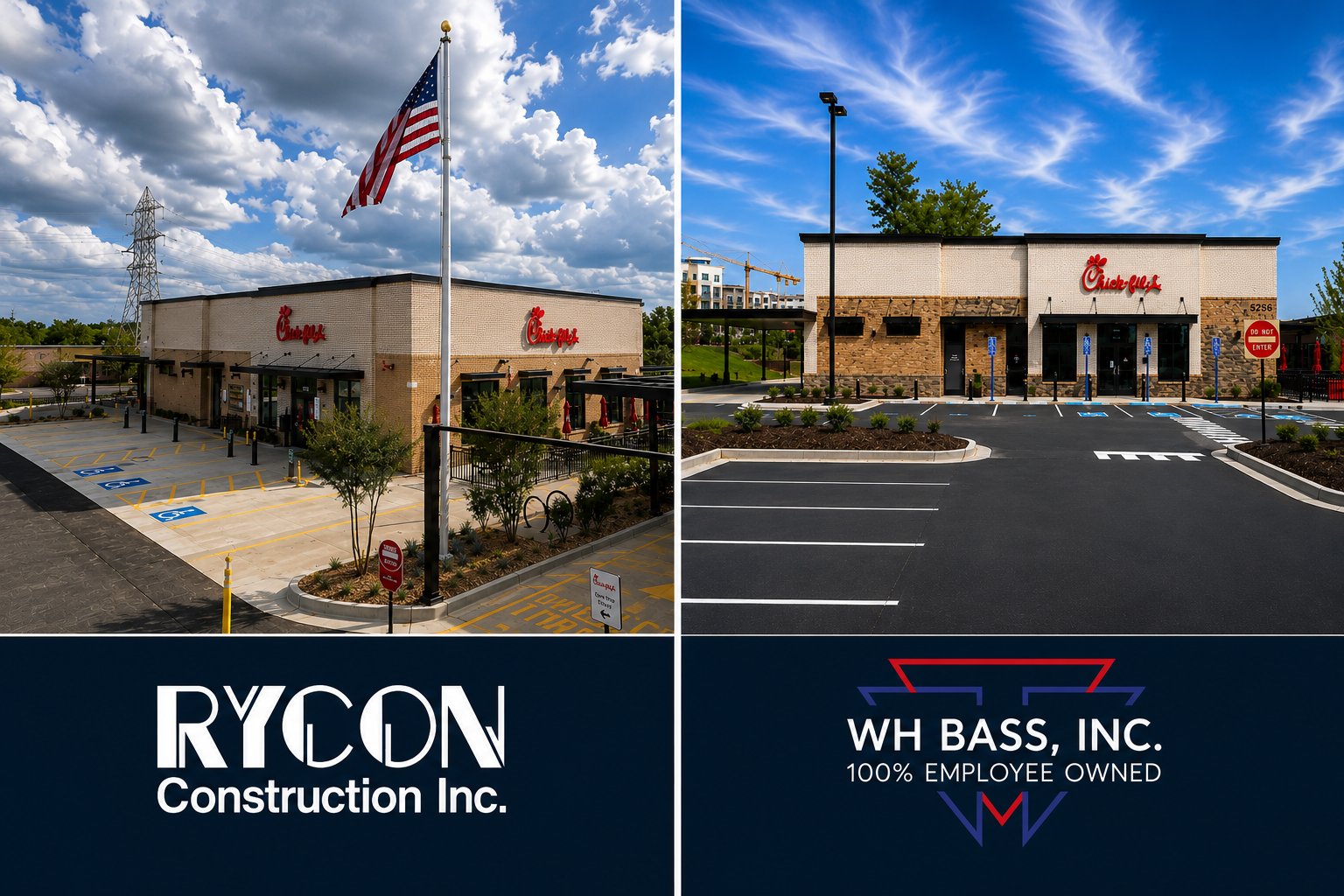 Chick-fil-A — two finished locations built with Rycon Construction and WH Bass