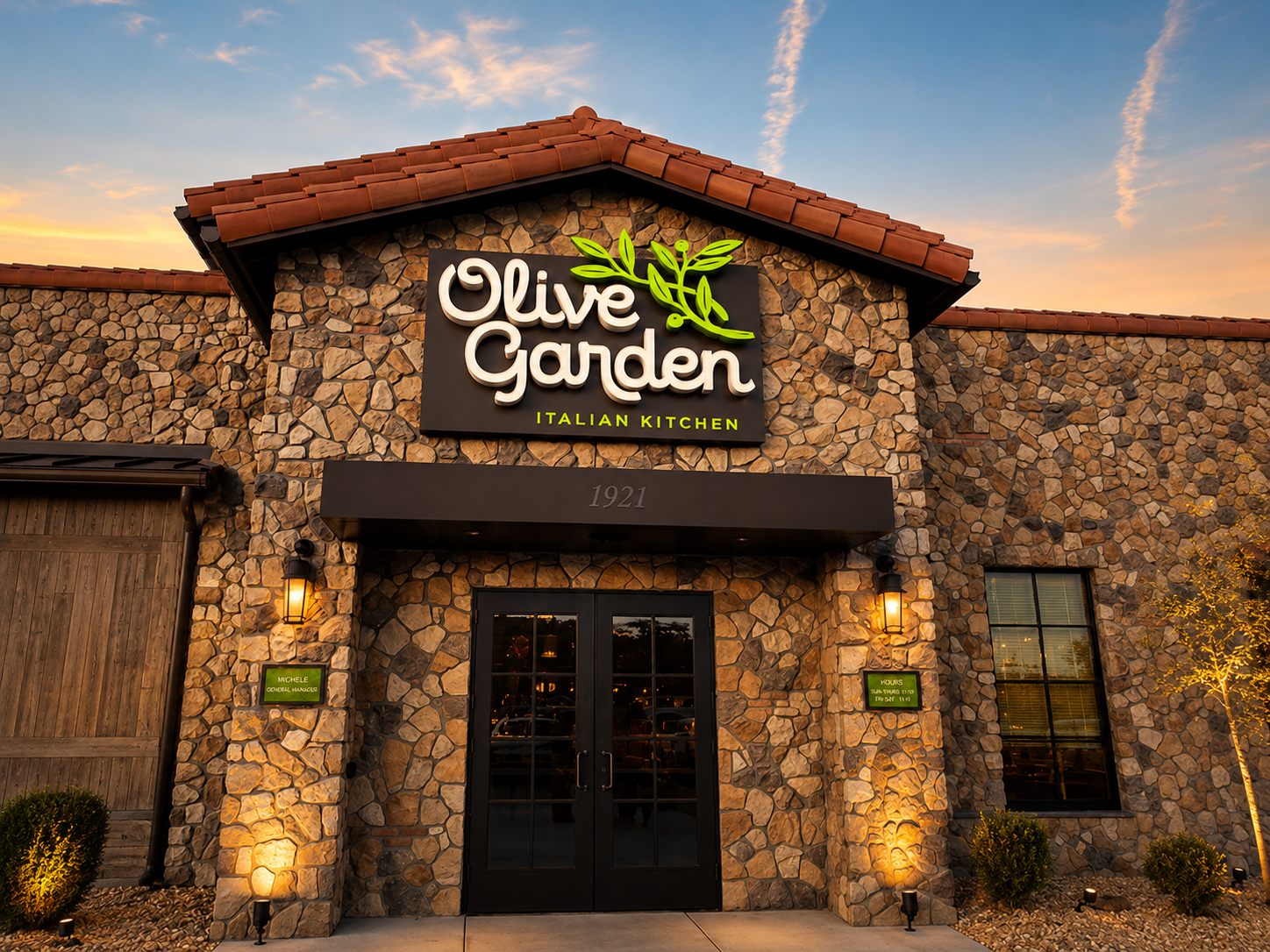 Completed Olive Garden Italian Kitchen exterior at sunset, 121 US Highway 70A East, Selma NC 27576